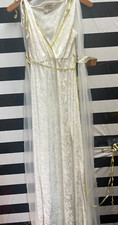 Women Calif. Costume Collection white sleeveless roman queen long dress. C below
