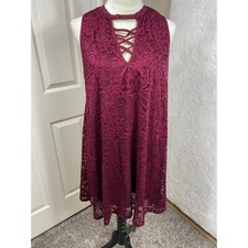 Liberty Love Lace Dress Sleeveless Criss Cross Neck Maroon Casual Romantic  1XL
