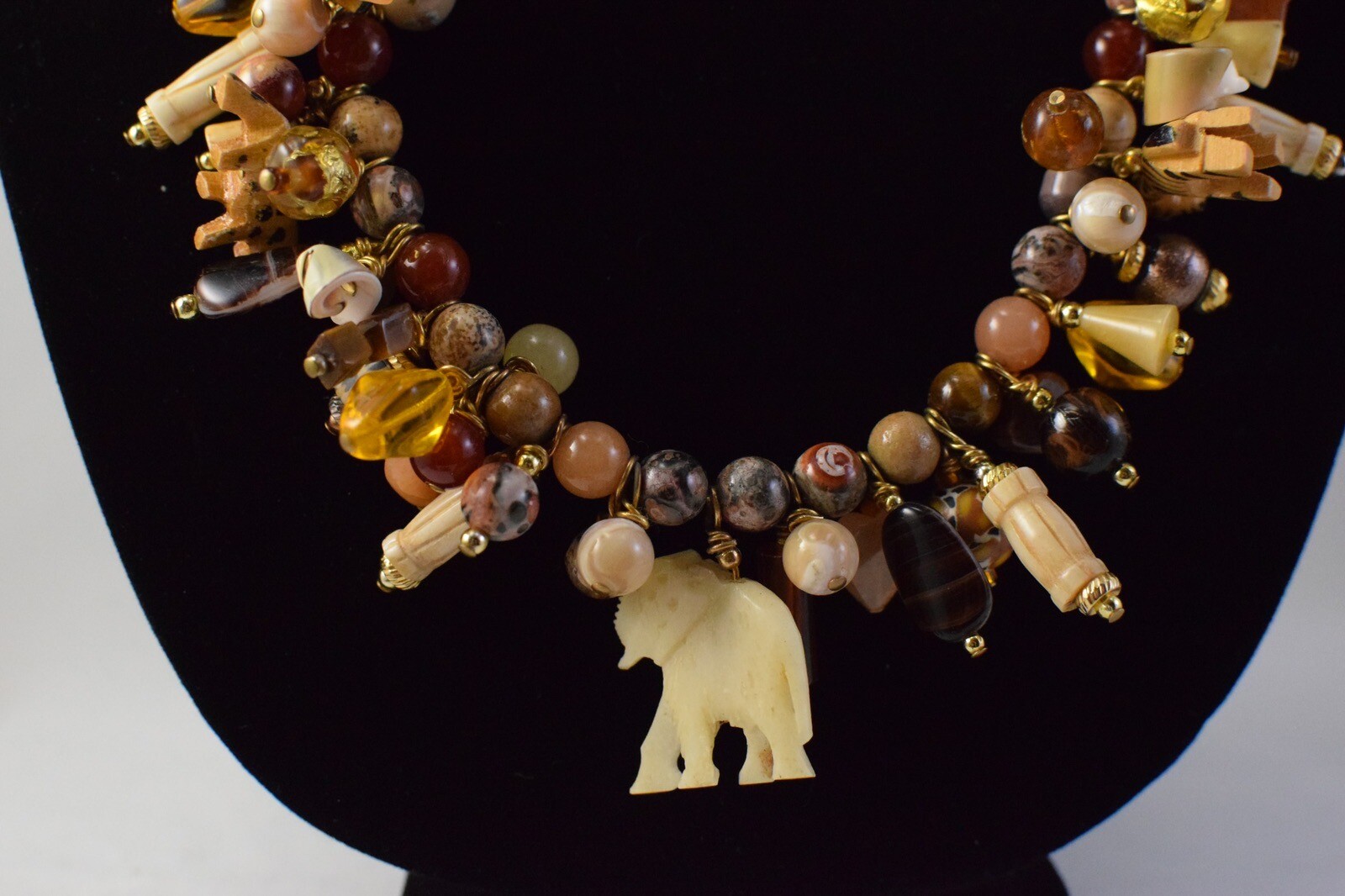 Unique Beaded Safari Theme Statement Necklace - J… - image 3