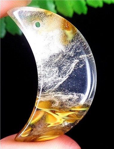 40x17x5mm Brown Fire Cherry Quartz Reiki Healing Moon Pendant Bead BV61559 - Picture 2 of 3