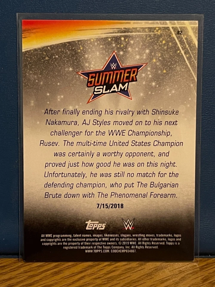 2019 Topps WWE Summerslam #82 AJ Styles def Rusev to Retain the WWE Championship - Image 2 of 2