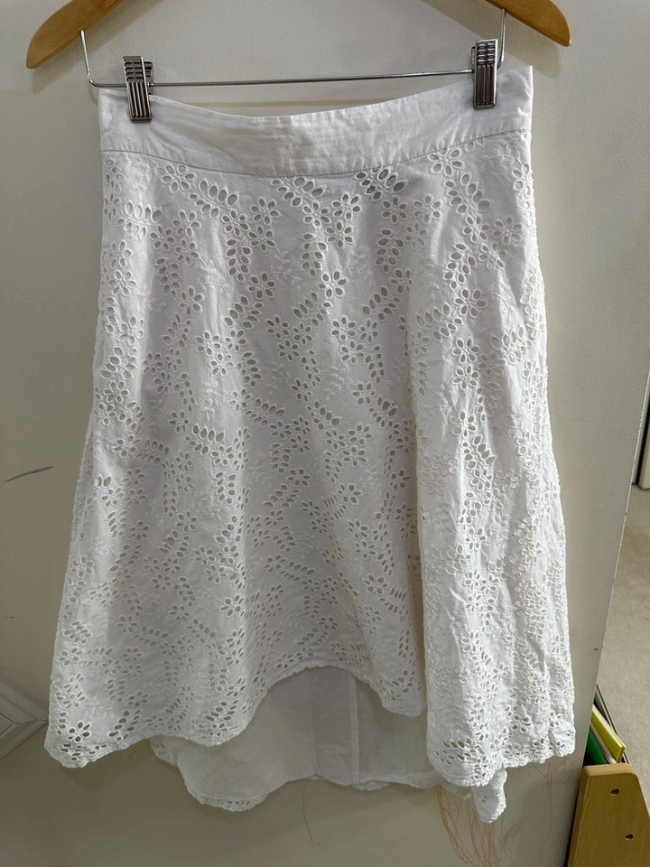 Falda Colección Rachel Roy Ojales Encaje Círculo Alto Bajo Midi Algodón Blanco Talla 8 Foto 4 de 4