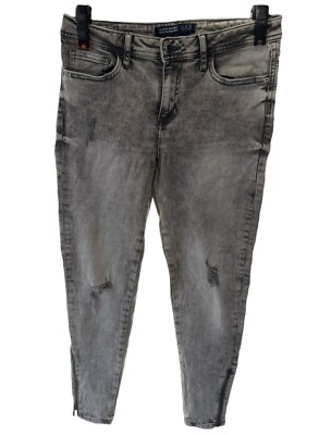 ZARA BASIC Z1975 WOMEN'S LIGHT GRAY DISTRESSED RAW HEM Zipper JEANS SIZE 06