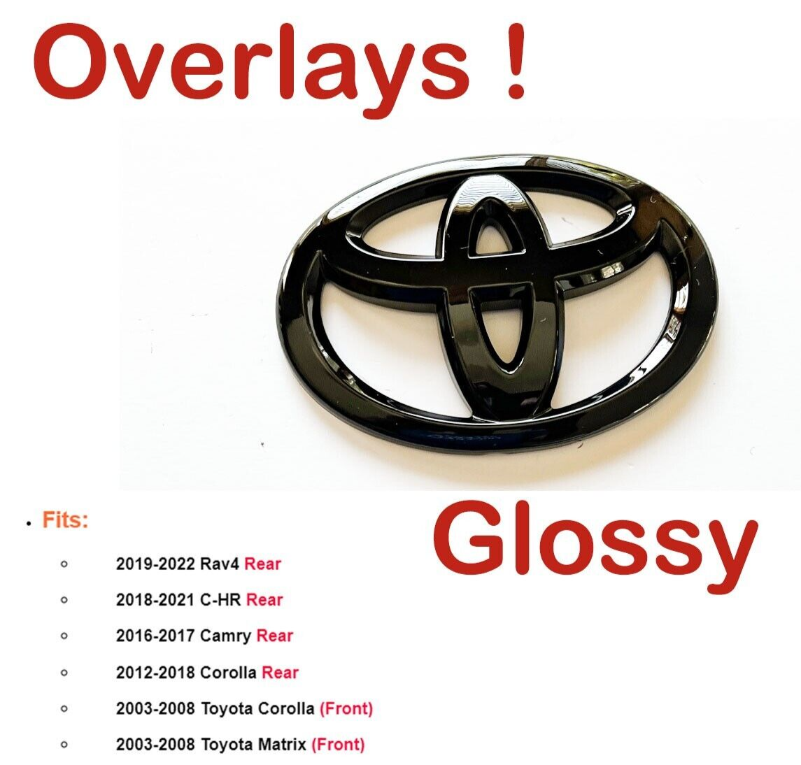 Mattschwarzes Logo-Overlay Für Toyota Rav4, C-HR, Camry, Corolla, Matrix – Vorne & Hinten (glänzend)