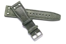 24mm Grey/Blue Nostalgic Leather Military Pilot Aviator Style Leather Watch Band