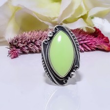 Natural Lemon Chrysoprase Gemstone 925 Sterling Silver Ring Jewelry Gift.