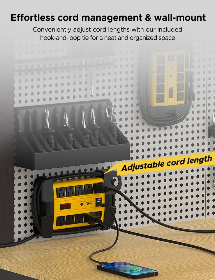 CRST 10 Outlet Metal Heavy Duty Power Strip Surge Protector 15A/14AWG Power Cord - Image 4 of 4