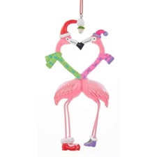 KURT ADLER KISSING FLAMINGOS w/SCARVES & MISTLETOE COASTAL XMAS ORNAMENT J8512