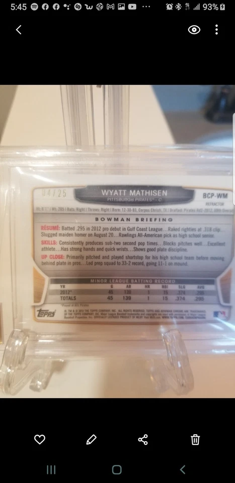 2013 Rookie wyatt mathisen Chrome Orange Auto/25 Graded 9.5 - Image 2 of 2