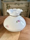 Vintage Milk Glass Pink Roses Student Hurricane Lamp Shade 6” fitter