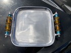 12” Squ Handled Tray Amber & Blue Ball Lucite Handles Fancy Serving Tray CLEAN