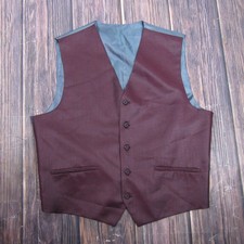 Suit Vest Mens 46 Burgundy Solid 3 Piece Waistcoat Belted 5-Button Formal Dress