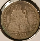 1891 Seated Liberty Dime AG+