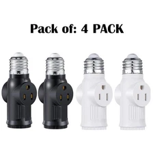 4× E26/E27 Light Socket to Plug Adapter 2/3 Prong Light Bulb Outlet Adapter US