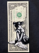 Little Girl Embrace Life  1 Dollar Bill painting Graffiti Art Street Art