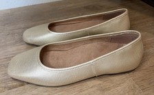Vionic Women  s Orinda Square Toe Leather Ballet Flat Gold Size 8 Wide Comfort