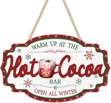 3D Vintage Hot Cocoa Bar Sign - Winter Christmas Wood Plaque for Decor