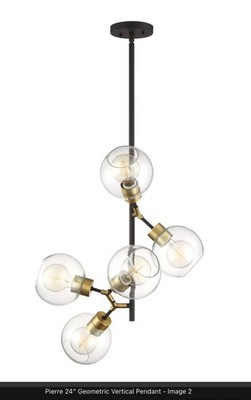 Pierre 24'' Geometric Vertical Pendant 5 light Polished Brass & Black