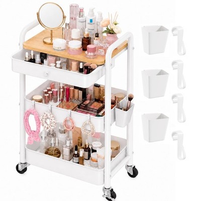 3 Tier Metal Rolling Cart with Drawers, Makeup Organizer Cart with Wheels for...