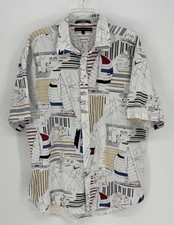 Vintage Tommy Hilfiger All Over Print White Button Up Shirt Sailing Mens XL