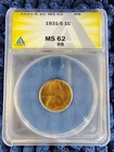 1931-S Lincoln Wheat Cent 1C - San Francisco Mint - Key Date - ANACS MS 62 RB