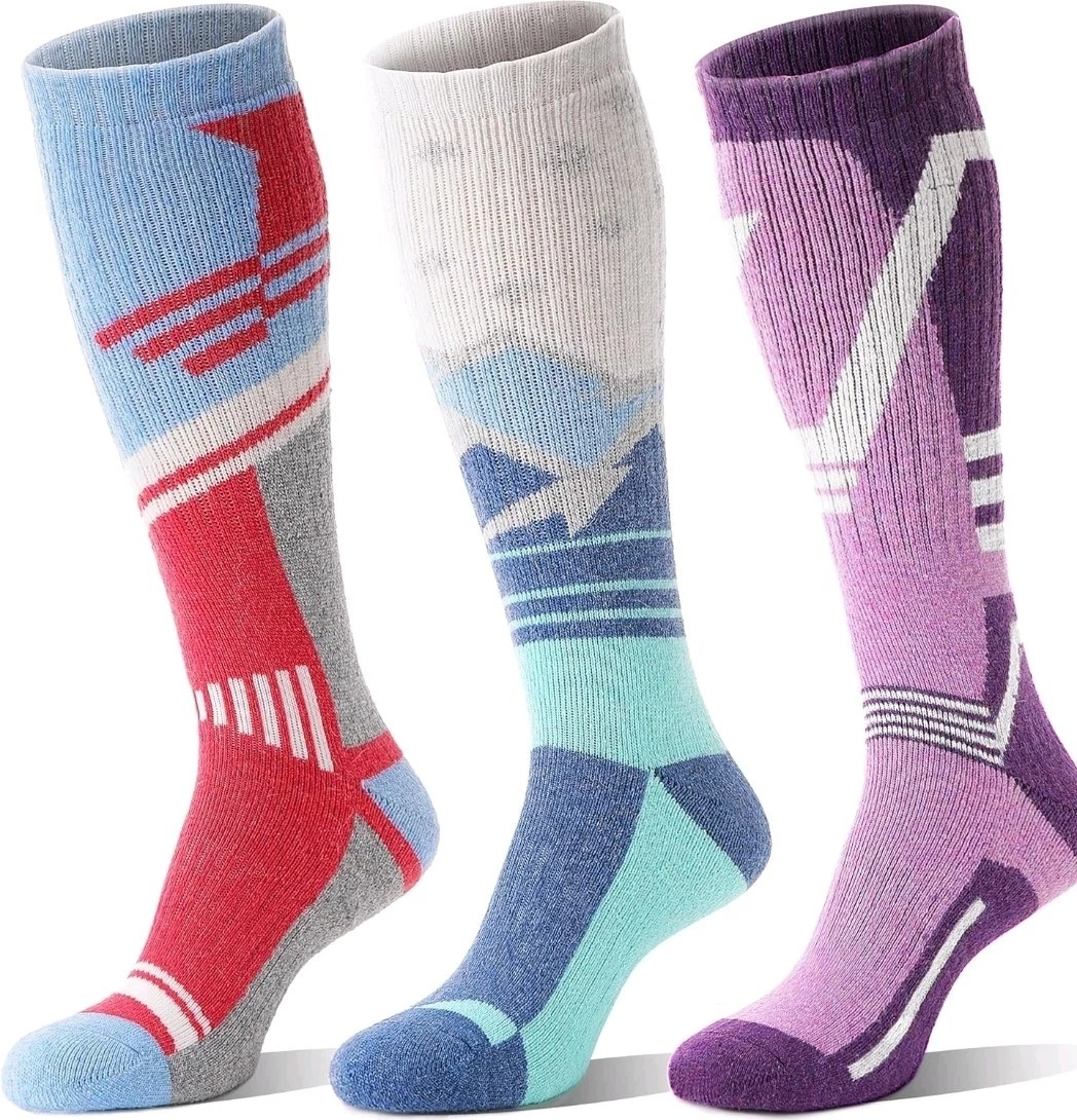 Merino Wool Ski Socks, Thermal, Warm Winter, Thick, Knee High, Snowboarding