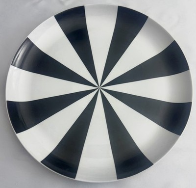 JONATHAN ADLER Black & White Stripes Ceramic Pinwheel Plate  12.5 
