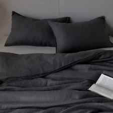 Dark Gray  Linen Duvet Cover with Coconat buttons in king Queen and other Size.