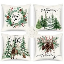 Outdoor Christmas Throw Pillow Covers 16" x 16" Pack of 4 Green  White