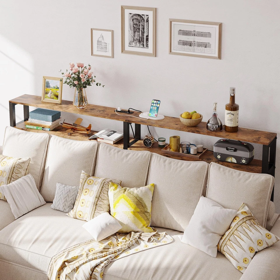 Mesa consola IRONCK con toma de corriente | 47,2 x 11,8 x 30,3 pulgadas, marrón vintage... Foto 3 de 4