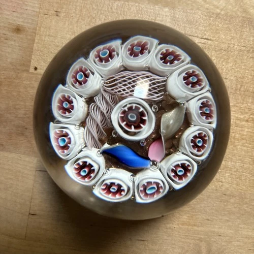 🔥Vintage Fratelli Toso Italy Murano Glass Art Millefiori Paperweight Flowers 👀