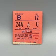 1981 NEW YORK RANGERS FRANCHISE PLAYOFF RECORD 10 GOALS VS. LA KINGS TICKET STUB