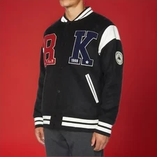 ROBE GIOVANI SOLO VARSITY JACKET  JET BLACK MEN’S LARGE