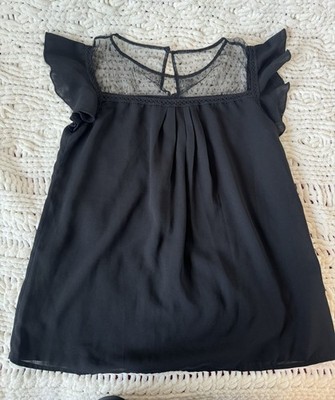 Kazo  Black Sheer Mesh Layering Cocktail Top Women s Size S