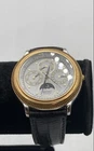 Vintage Seiko 5Y88-6009 Mens Black Gold Moon Phase Quartz Classic Wristwatch