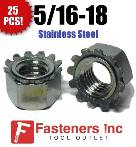 (Qty 25) 5/16-18 Kep Hex Star Lock Nuts Stainless Steel CoarseThread 18-8 / 304 - Picture 1 of 2