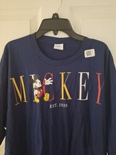Disney Mickey Mouse Navy Blue Est 1928 Spellout T-Shirt Size 2XL