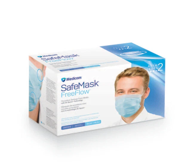 Medicom 200415 SafeMask FreeFlow Earloop Face Masks ASTM Level 2 Blue 50/Bx
Opens in a new window or