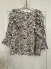 Loft Women’s 3:4 Sleeve Floral Ruffle Blouse Size Small