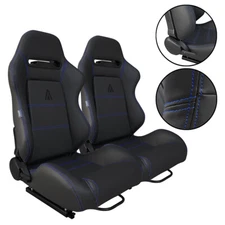 TANAKA BLACK + BLUE STITCHING PVC LEATHER ADJUSTABLE RACING SEATS FOR HONDA