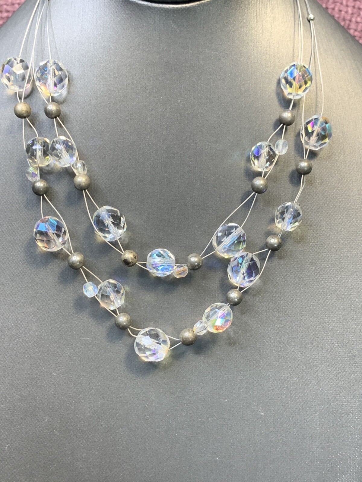 Vintage AB glass Crystal Multi Strand Illusions Wire … Gem