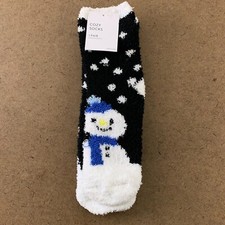 Kohl's Women's Size 9-11 Black Snowman Novelty Holiday Cozy Slipper Socks NWT