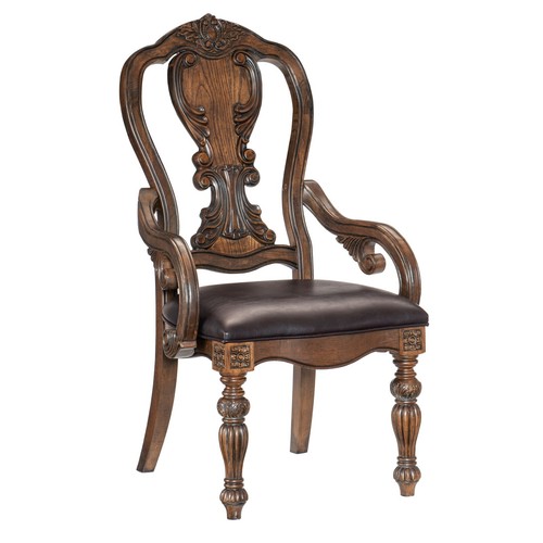 9 PC DARK OAK 108" ORNATE FORMAL DINING TABLE 8 FAUX LEATHER CHAIR FURNITURE SET - Picture 4 of 22