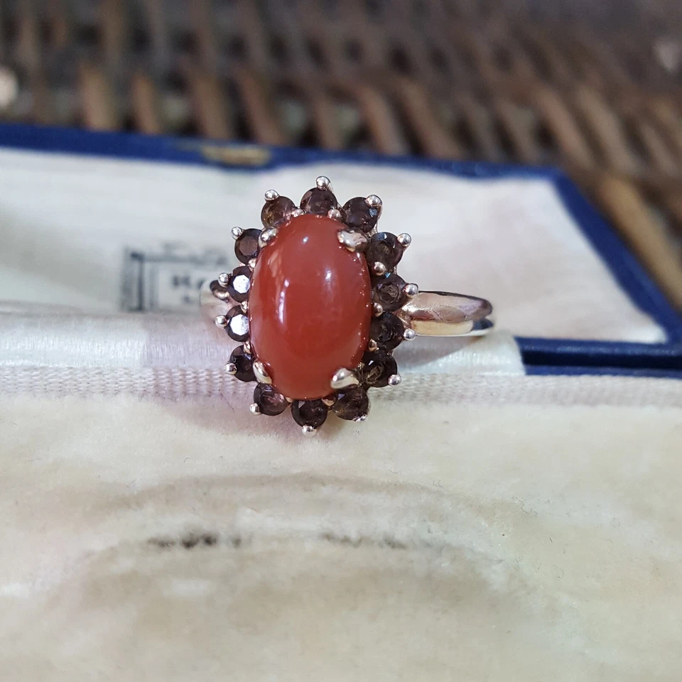 925 Sterling Silver Ring, Natural Red Quartz And Smoky Quartz, Size R US 8.5  - Image 3 of 4