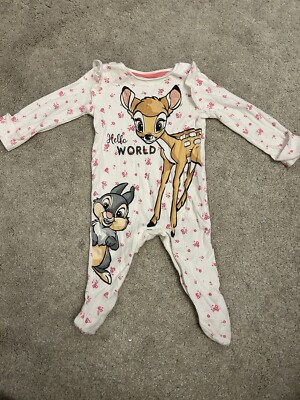 Disney Baby Tesco Bambi Thumper Pink Floral Cotton Baby grow