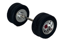 1/64 DCP PARTS CHROME/BURGUNDY 10 HOLE WHEEL  TIRE PAIR W/ AXLE