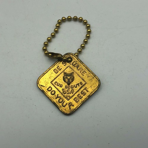 Vintage Cub Scouts Fob Keychain BSA Be Square Do Your Best Oath Obey Law Of Pack - Picture 9 of 12