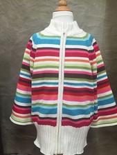 Gymboree GIRLS Striped ZIP Cotton CARDIGAN 3/4 Sleeve Sweater 10 12 WINTER CHEER