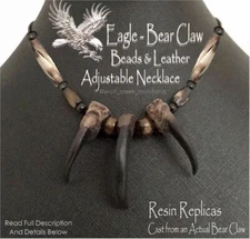 EAGLE BEAR CLAW NECKLACE RUGGED GRIZZLY TRIBAL INDIAN STYLE NATIVE REPLICA  E3'