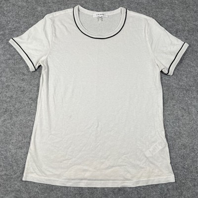 Frame T Shirt Womens Medium White Black Contrast Trim Cotton Round Neck Everyday